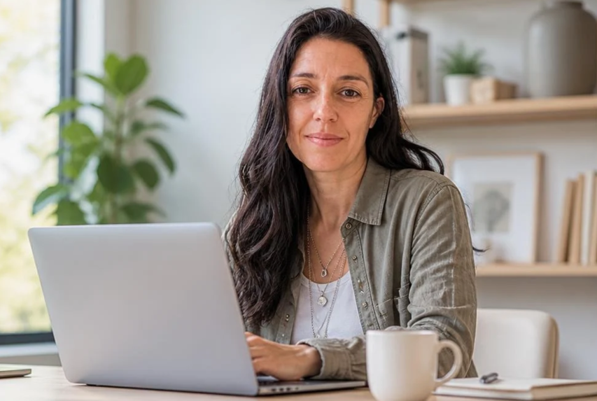 Esther Oliveros, coach emocional para mujeres, trabajando desde su despacho
